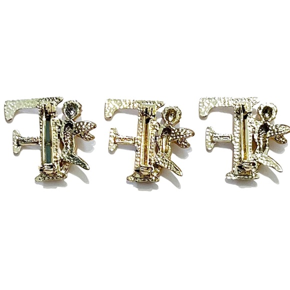 Vintage L Razza Lapel Pin Brooches Angel Letter F Initial Name Gold Shiny Cherub - Picture 2 of 3